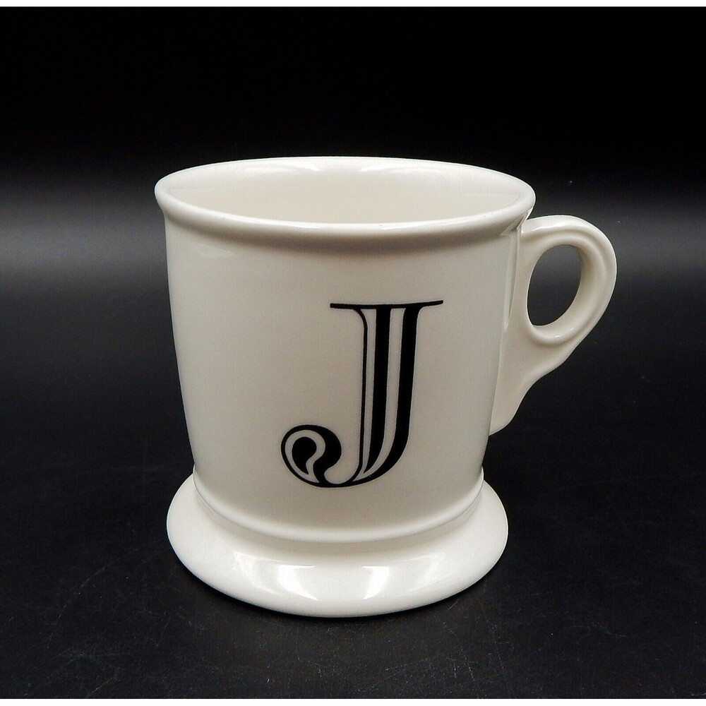 Anthropologie Monogram Letter J White Shaving Style Coffee Mug Cup Black Initial